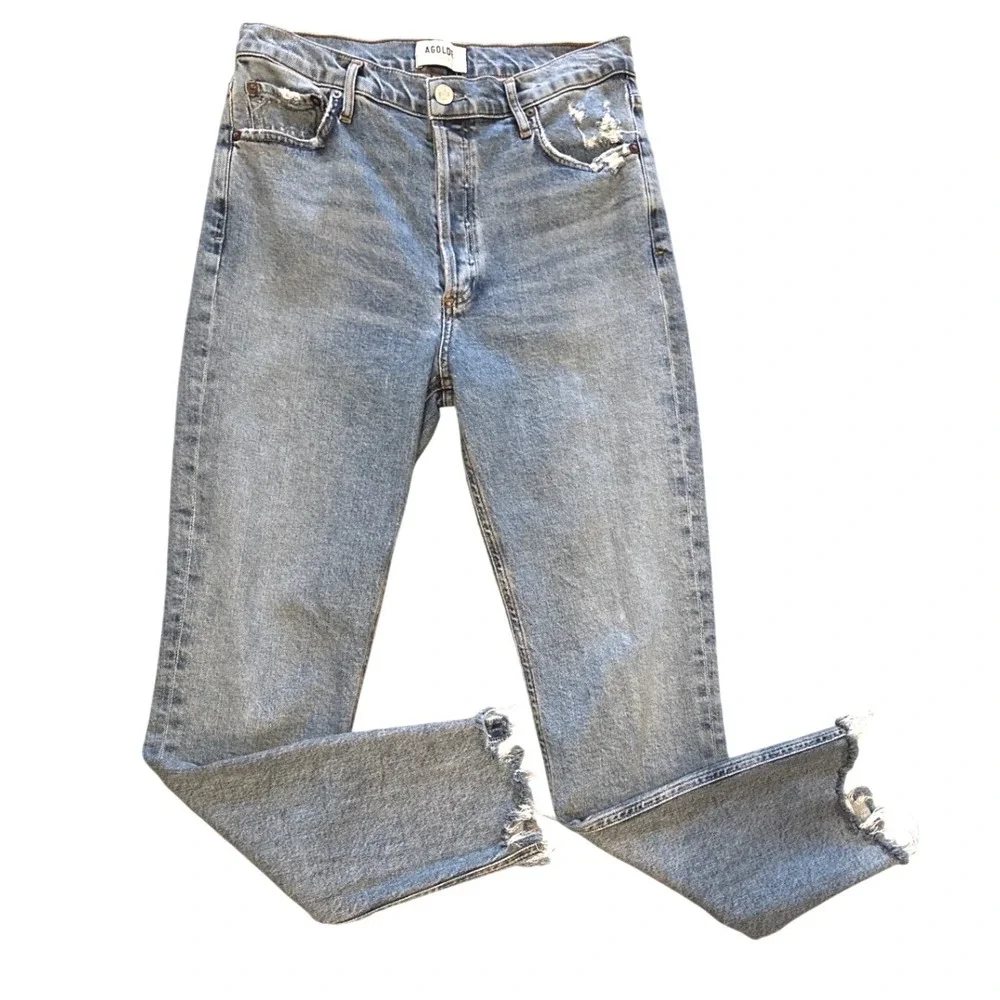 AGOLDE Nico High Rise Straight Jeans 28 Distressed Raw Step Hem Premium Denim